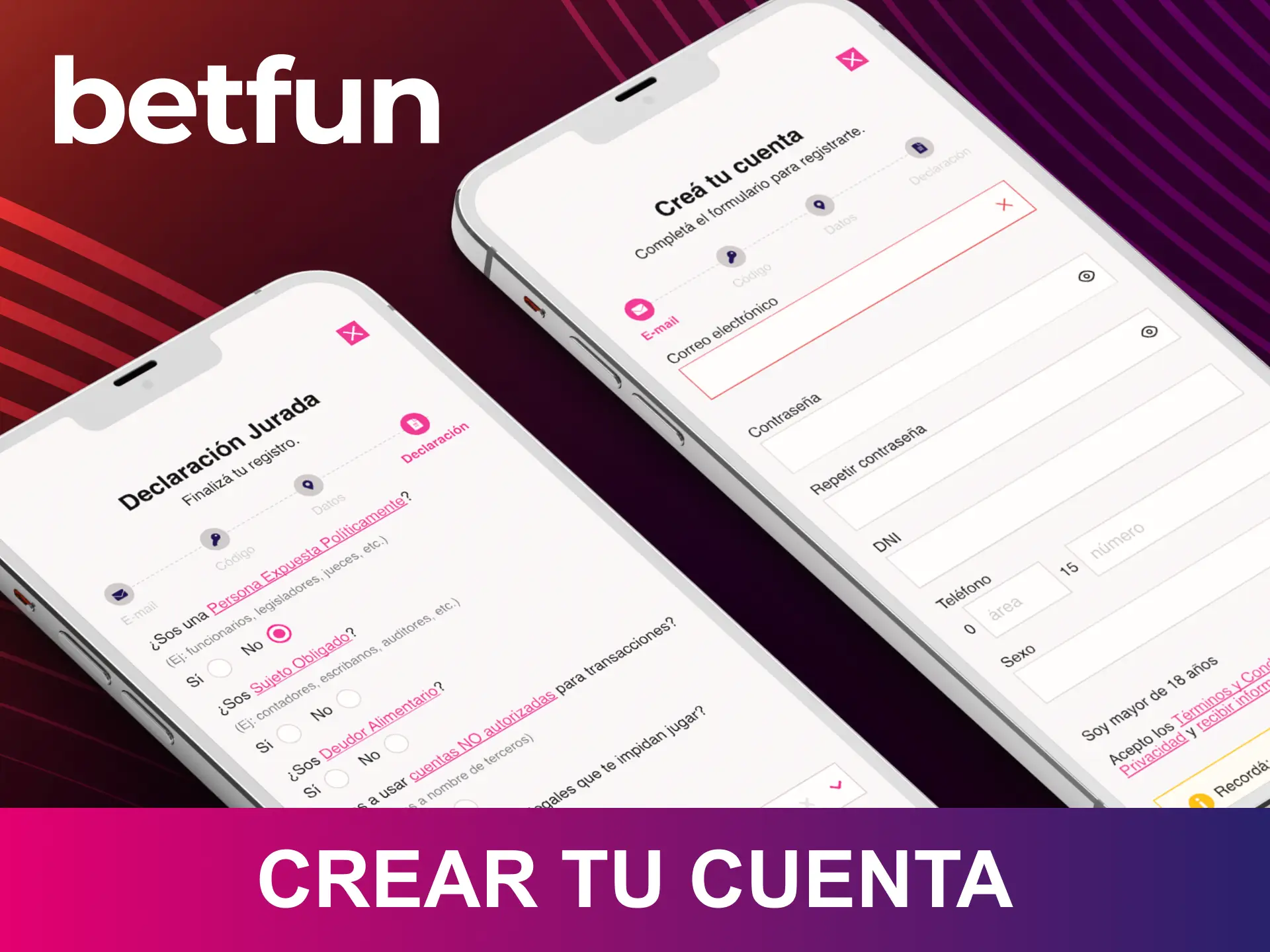 Sigue los pasos para crear tu cuenta en la app Betfun en pocos minutos.