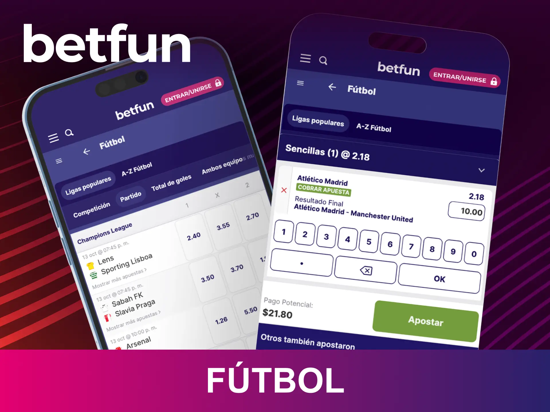 Apuesta en los partidos de fútbol a través de la app Betfun.