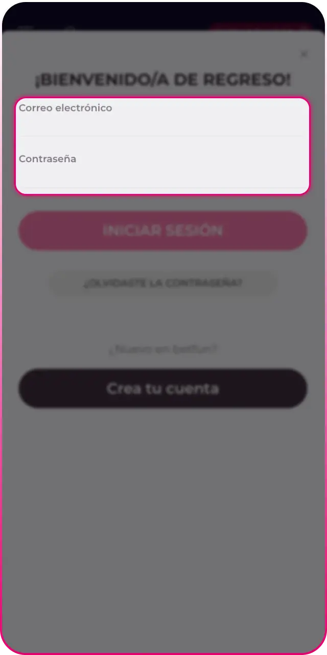 Iniciá sesión en tu cuenta dentro de la app Betfun para Android.