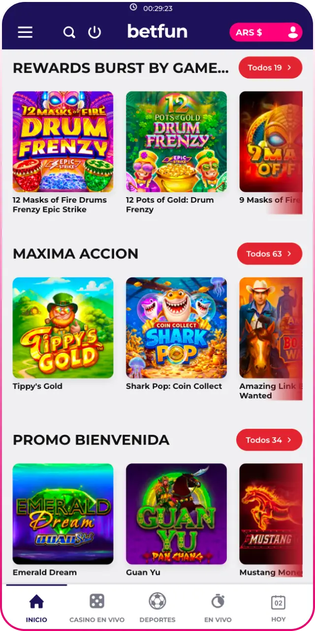 Empezá a jugar a tus juegos favoritos en la app Betfun para Android.
