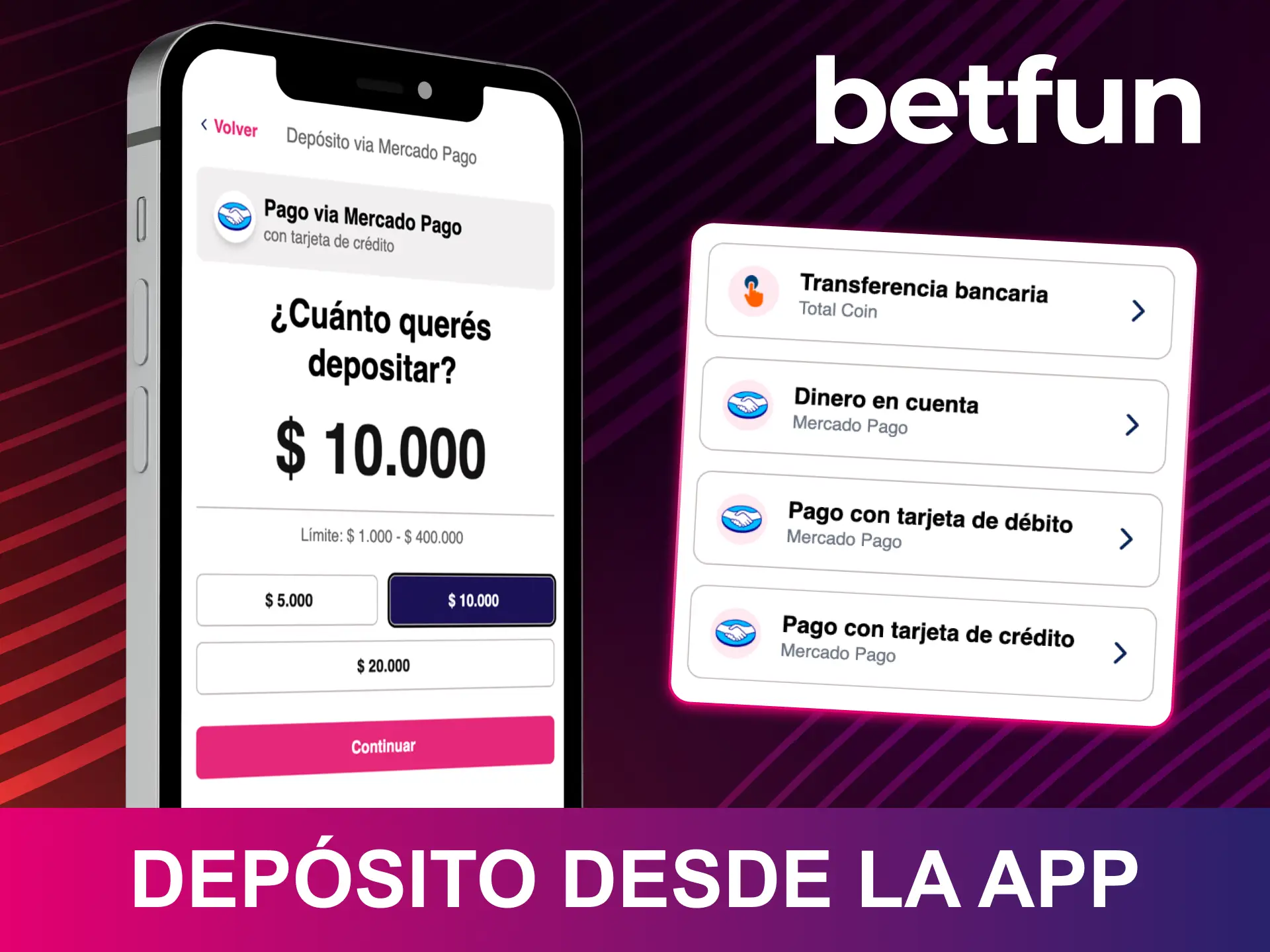 Aprende cómo realizar tu depósito desde la app de Betfun de forma rápida y segura.