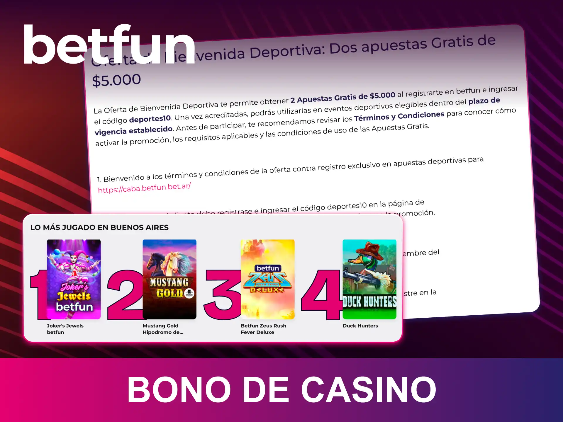 Obtén el exclusivo bono de casino en Betfun y prueba los mejores juegos.