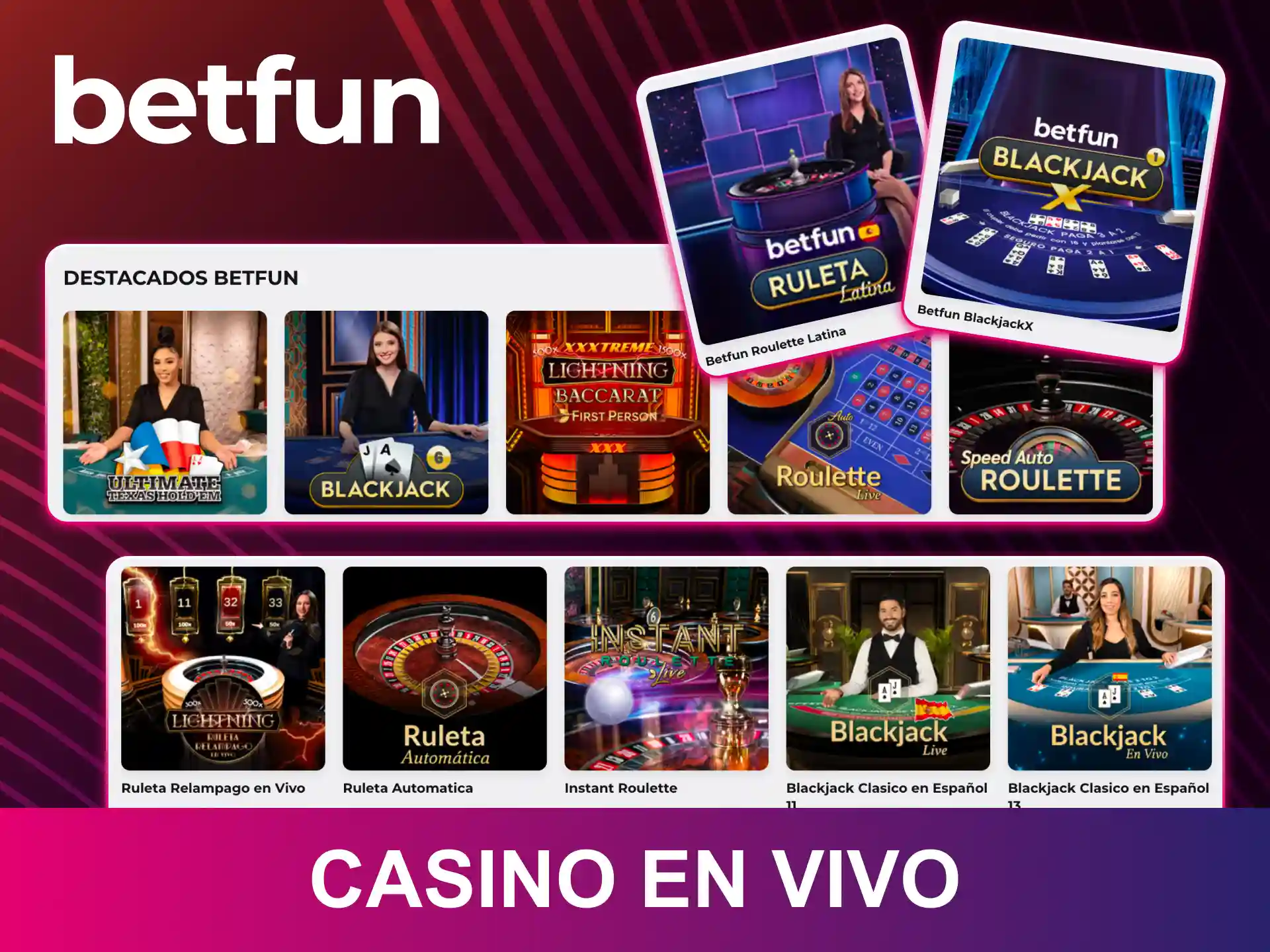 Vive la emoción del casino en vivo en Betfun con crupieres reales.