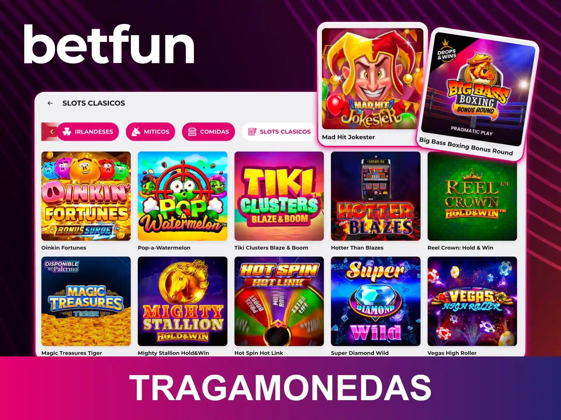 Juega a las mejores tragamonedas en el casino online de Betfun hoy mismo.