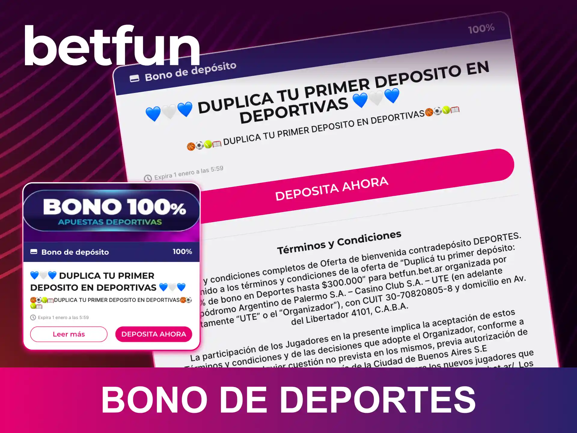 Reclama el Betfun bono de deportes al momento de finalizar tu registro.